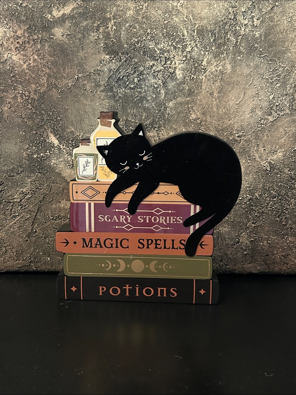 Black Cat on Magic Books Decorative Cat Figurine